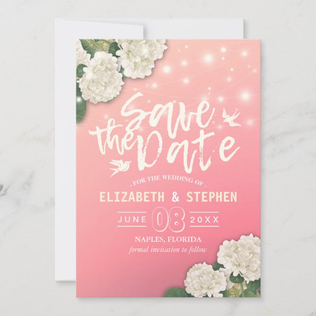 Wedding Save The Date Chic Hydrangea String Lights (Front)