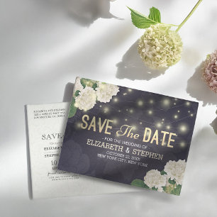 Wedding Save The Date Chic Hydrangea String Lights Postcard