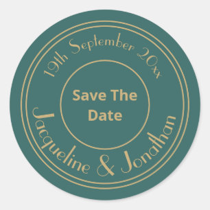 Wedding Save The Date Chic Personalized Green Classic Round Sticker