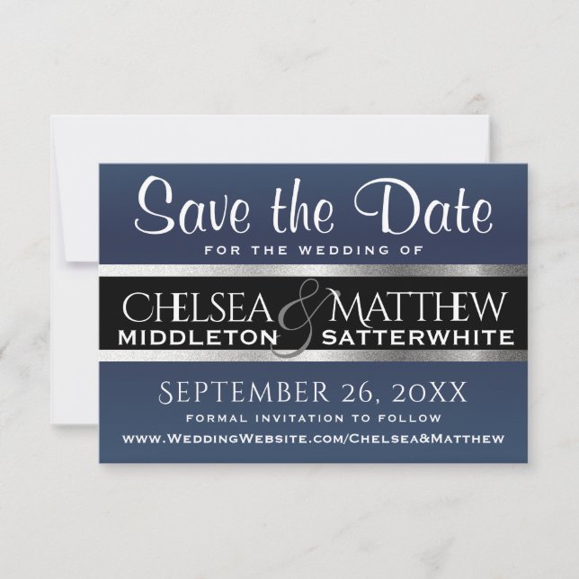 Wedding Save the Date Dark Blue and Silver (Front)