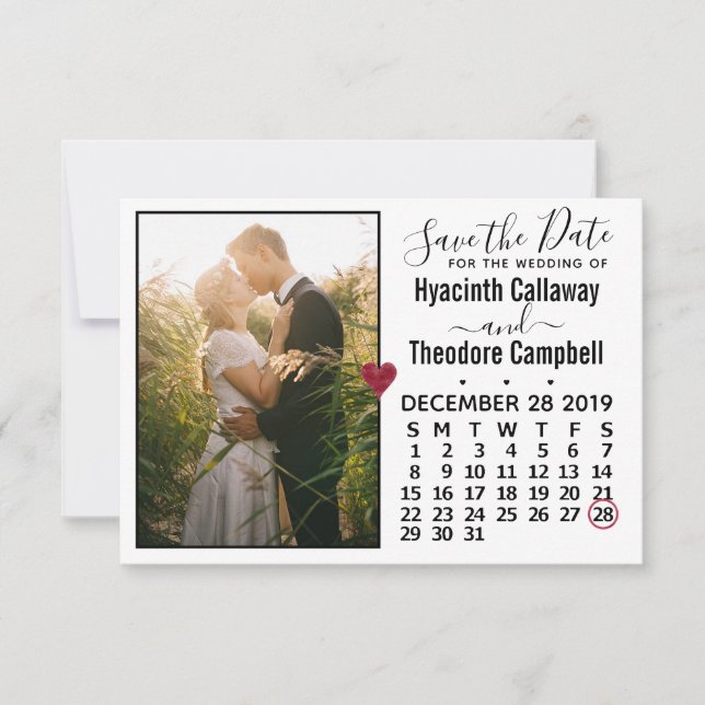 Wedding Save the Date December 2019 Calendar Photo (Front)