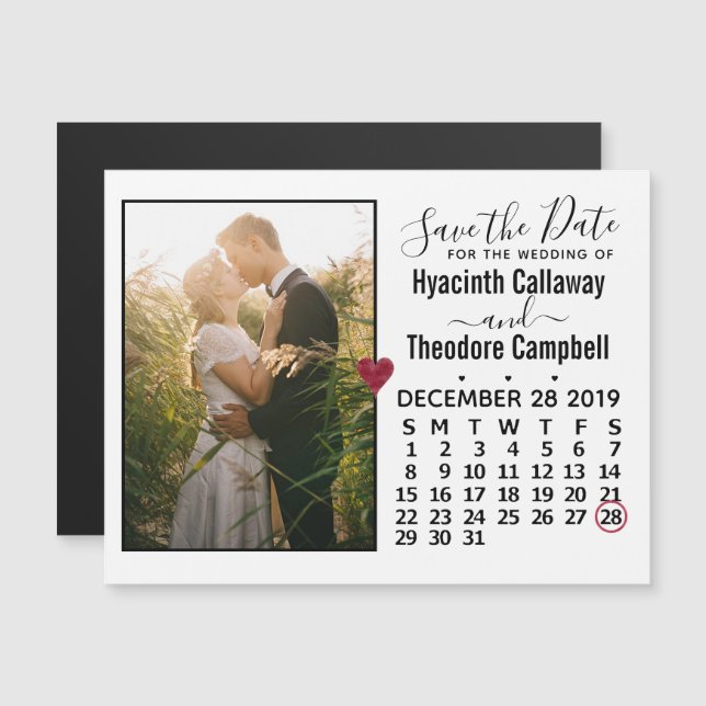 Wedding Save the Date December 2019 Calendar Photo (Front/Back)