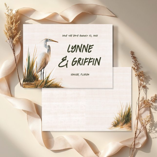Wedding Save the Date Egret in Dunes (Creator Uploaded)