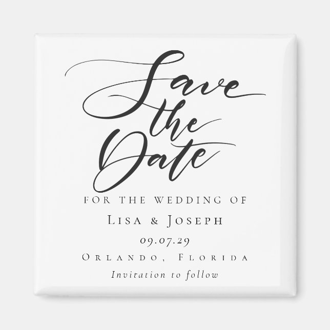 Wedding Save the Date Elegant Black and White  Magnet (Front)