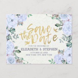 Wedding Save the Date Elegant Floral Gold Script Announcement Postcard
