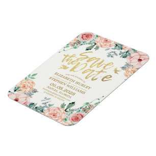 Wedding Save The Date Elegant Floral String Lights Magnet