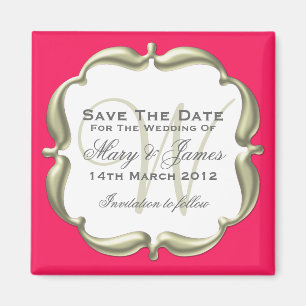 Wedding Save The Date Elegant Gold Hot Pink Magnet