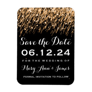 Wedding Save The Date Falling Stars Gold Magnet