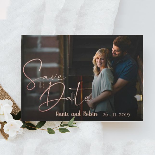 Wedding Save The Date Faux Rose Gold Photo Card (Creator Uploaded)