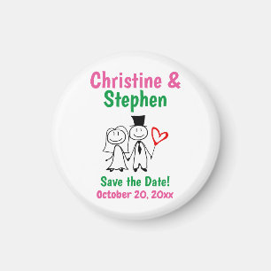 Wedding Save the Date Favour Cute Cartoon Couple Magnet