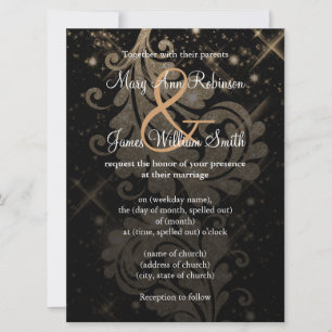 Wedding Save The Date Gold Glitter Floral Swirl
