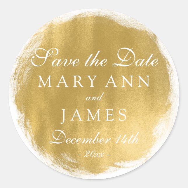 Wedding Save The Date Gold Paint Look Classic Round Sticker (Front)