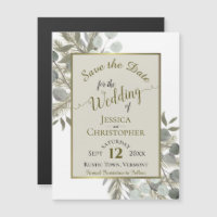 Wedding Save the Date Golden Pine & Greenery Taupe