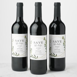Wedding Save The Date Greenery Eucalyptus Wine Label