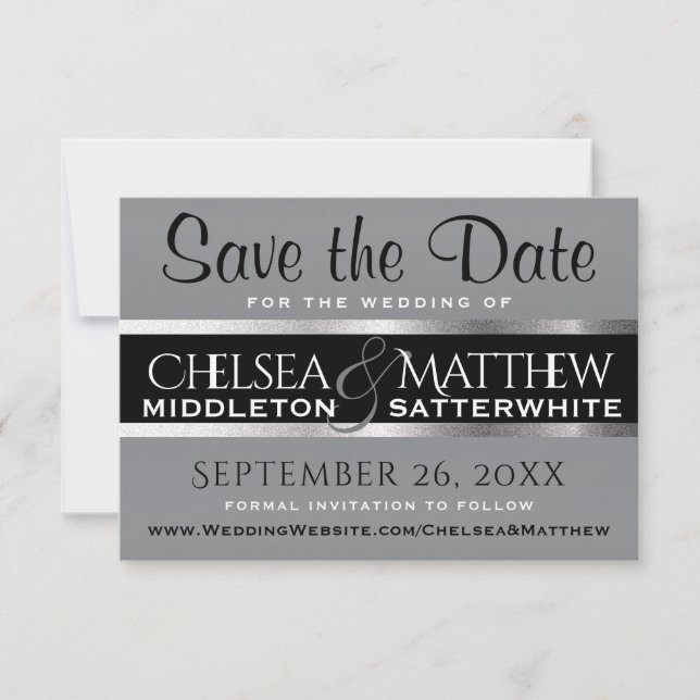Wedding Save the Date Grey and Silver (Front)