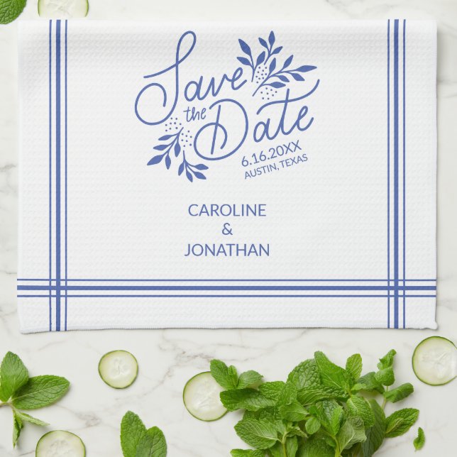 Wedding Save the Date Hand Drawn Botanical Floral Tea Towel (Folded)
