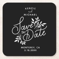 Wedding Save the Date Hand Drawn Botanicals Black