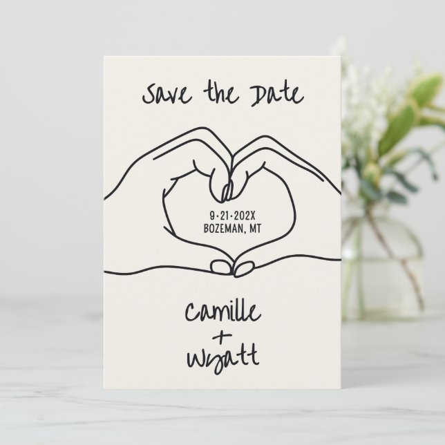  Wedding Save the Date Hand Drawn Hands Heart Invitation (Standing Front)