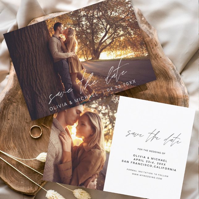 Wedding Save the Date Handwritten Photo Minimalist Invitation (Creator Uploaded)