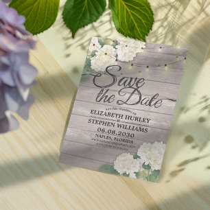 Wedding Save The Date Hydrangea String Lights Wood