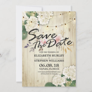 Wedding Save The Date Hydrangea String Lights Wood