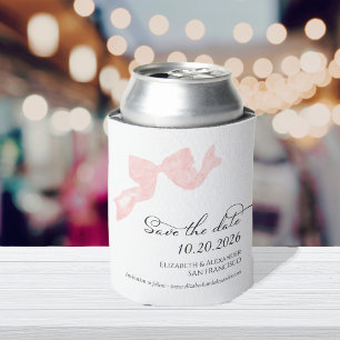 Wedding Save the Date Invitation Pink Bow Photo Can Cooler