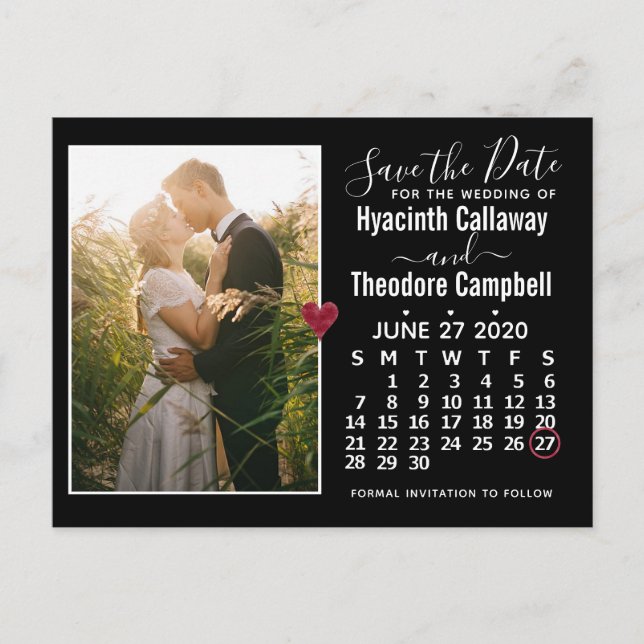 Wedding Save the Date June 2020 Calendar Photo Invitation Postcard (Front)
