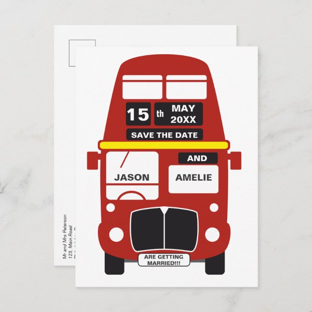 Wedding Save the Date London Bus Announcement Postcard (Front/Back)