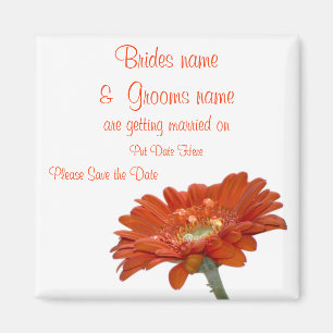 Wedding Save The Date Magnet  Orange Daisy Gerbera