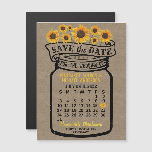 Wedding Save the Date Mason Jar Farm July 2022 Magnetic Invitation (Front/Back)