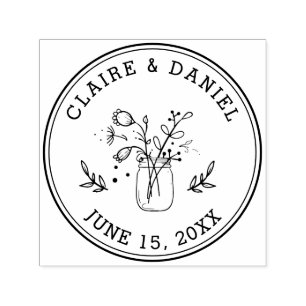 Wedding Save the Date Mason Jar Flowers Self-inking Stamp