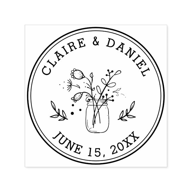 Wedding Save the Date Mason Jar Flowers Self-inking Stamp (Design)
