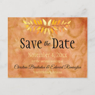 Wedding Save The Date Minimal Autumn Leaves Announcement Postcard