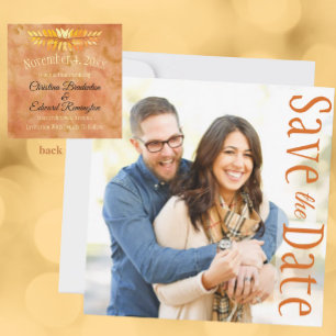 Wedding Save The Date Minimal Photo Rustic Leaves Announcement