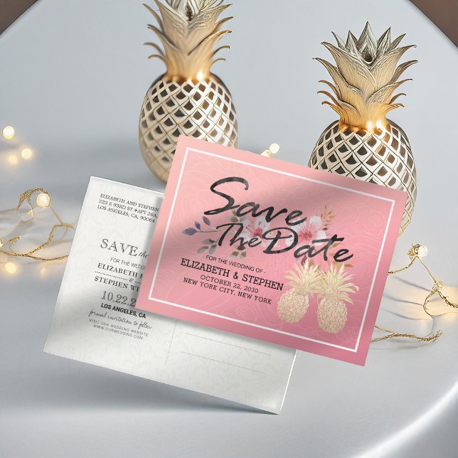 Wedding Save The Date Modern Gold Pineapple Couple Announcement Postcard (Creator Uploaded)