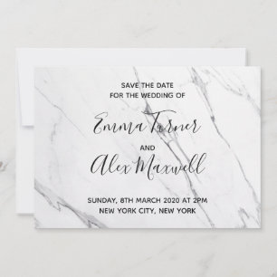 Wedding Save the date Modern White Marble Script