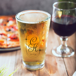 Wedding Save the Date Monogram Boho Script Black Glass