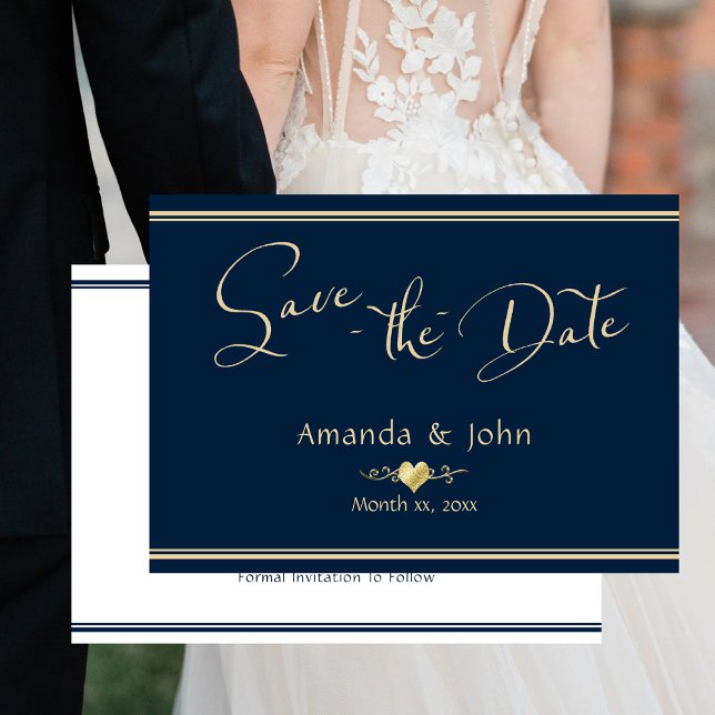 Wedding Save The Date Navy Gold Engagement Card (Wedding Save The Date Navy Gold Engagement Card)