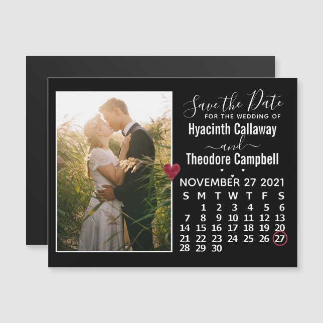 Wedding Save the Date November 2021 Calendar Photo Magnetic Invitation (Front/Back)