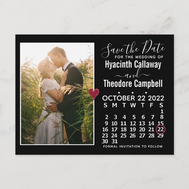 Wedding Save the Date October 2022 Calendar Photo Invitation Postcard (Front)