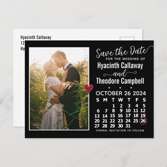 Wedding Save the Date October 2024 Calendar Photo Invitation Postcard (Front/Back)