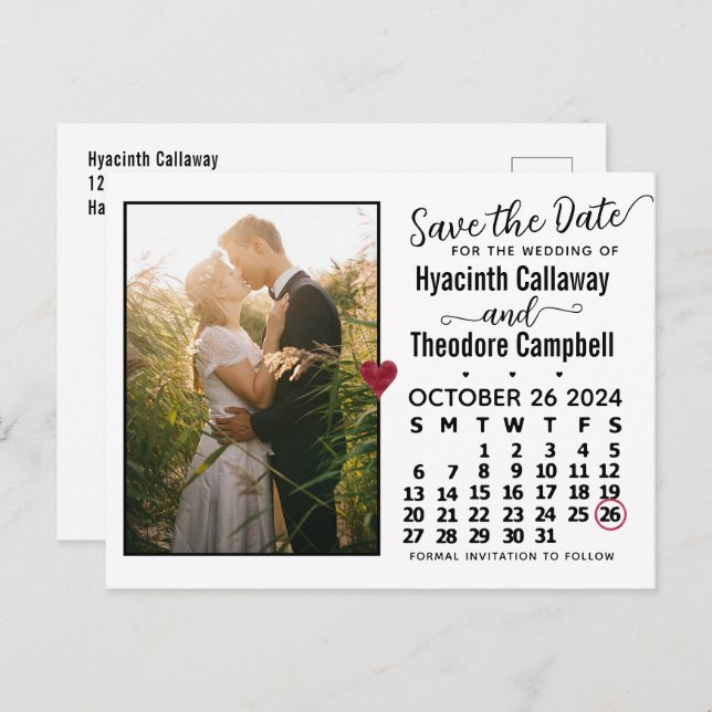 Wedding Save the Date October 2024 Calendar Photo Invitation Postcard (Front/Back)