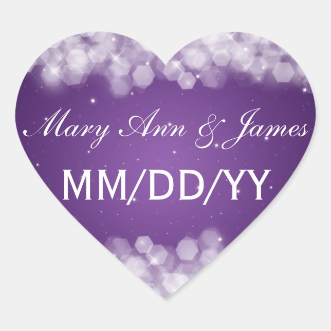 Wedding Save The Date Party Sparkle Purple Heart Sticker (Front)