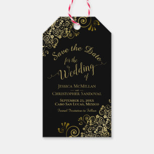 Wedding Save the Date Pencil Us In Gold on Black Gift Tags