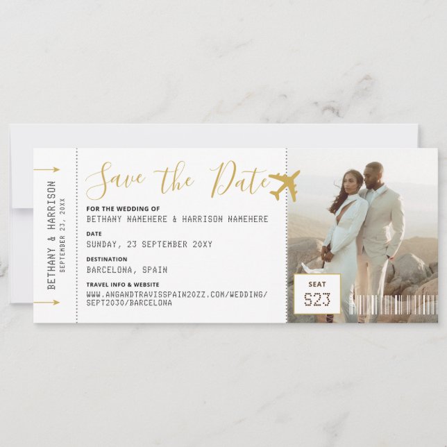 Wedding Save the Date Photo Boarding Pass Ticket  (Front)