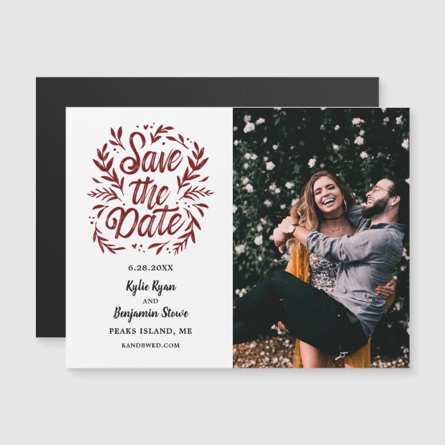 Wedding Save the Date Photo Calligraphy Botanical Magnetic Invitation (Front/Back)