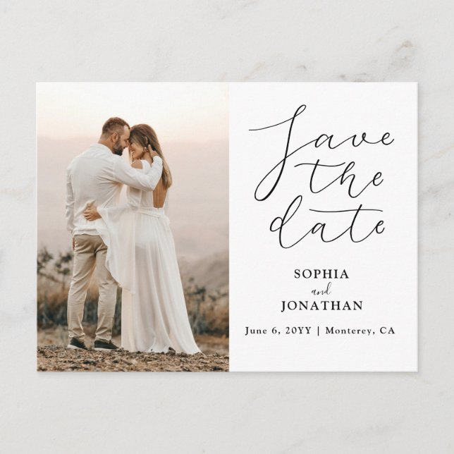 Wedding Save the Date Photo Chic Elegant Script Postcard (Front)