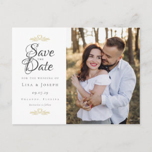 Wedding Save The Date Photo Elegant Hearts Script Announcement Postcard