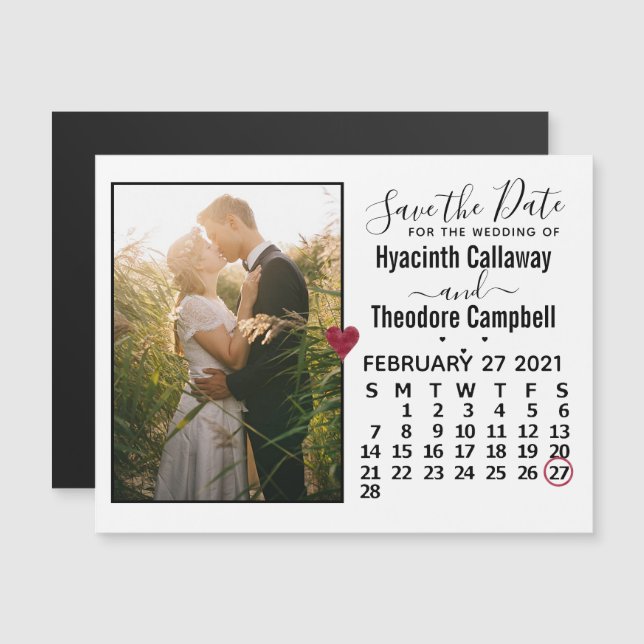 Wedding Save the Date Photo February 2021 Calendar Magnetic Invitation (Front/Back)