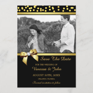Wedding Save The Date Photo Gold Confetti Black